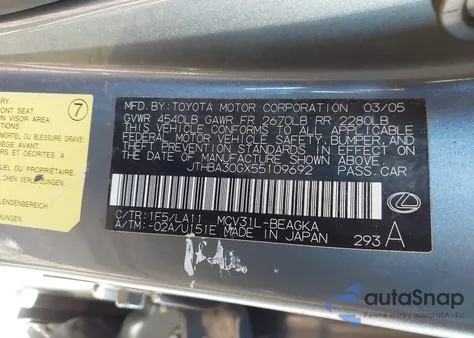 2005 Lexus Es 330 из США, поврежденный, VIN JTHBA30GX55109692